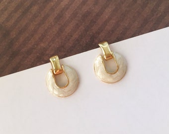 Invisible clip on earrings, White Hoop Earrings