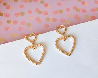Invisible clip on earrings, Golden Rope Heart Earrings
