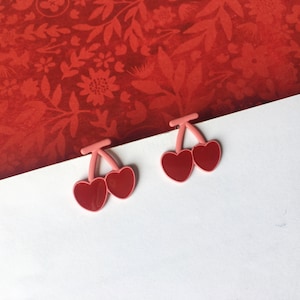 Invisible clip on earrings, Heart Shape Cherry Studs