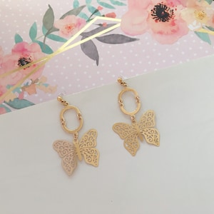 Invisible clip on earrings, Golden Butterfly Earrings