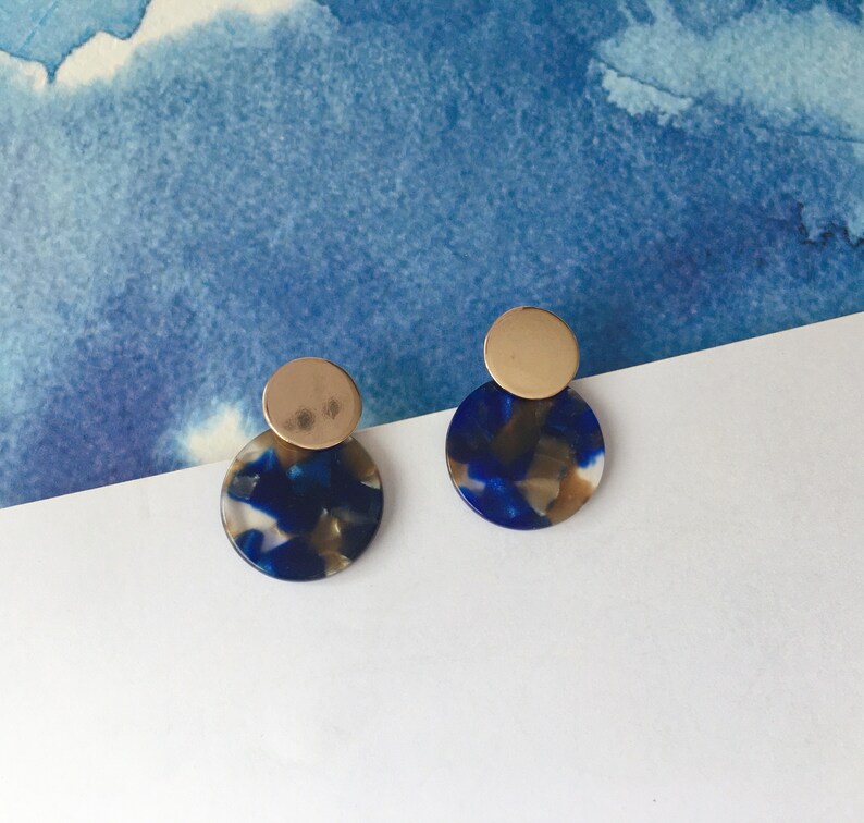 Invisible clip on earrings Blue Resin Earrings