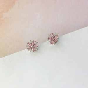 Invisible clip on earrings, Diamond Designed Pink Flower Studs