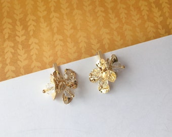 Invisible clip on earrings, Golden Flower Earrings