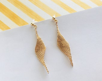 Invisible clip on earrings, Diamond Shaped Golden Chain Earrings