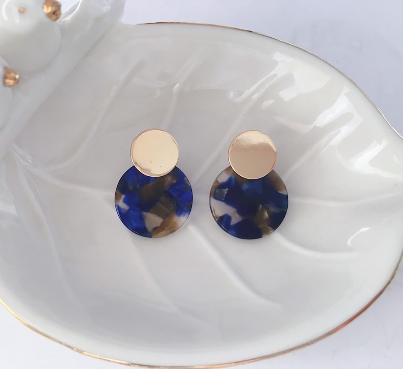 Invisible clip on earrings Blue Resin Earrings