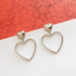 Invisible clip on earrings, Lightweight Silver Heart Hoop Earrings