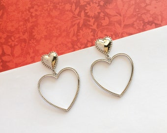 Invisible clip on earrings, Lightweight Silver Heart Hoop Earrings