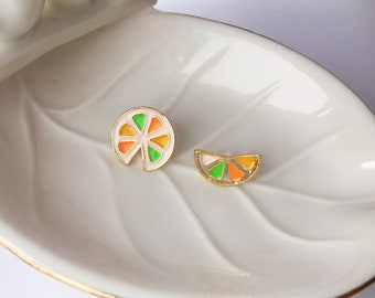 Invisible clip on earrings, Orange Asymmetric Earrings