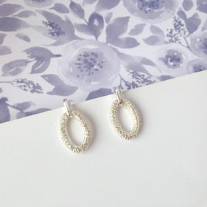 Invisible clip on earrings, Silver Diamond Oval Hoop Earrings