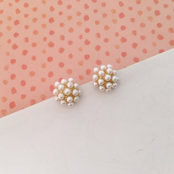 Invisible clip on earrings, Pearl Ball Studs