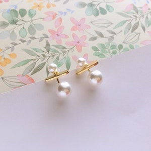 Invisible clip on earrings, Divide Symbol shape Pearl Earrings