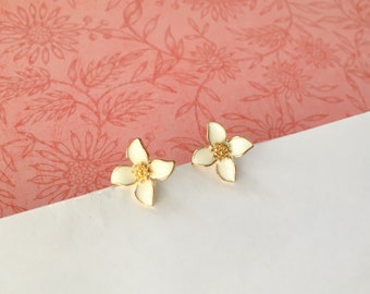 Invisible clip on earrings, White Flower Studs