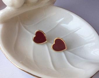 Invisible clip on earrings, Red Heart Studs