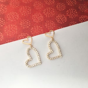Invisible clip on earrings, Diamond-Design Heart Earrings