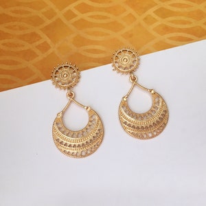 Invisible clip on earrings,Golden Indian Style Round Earrings