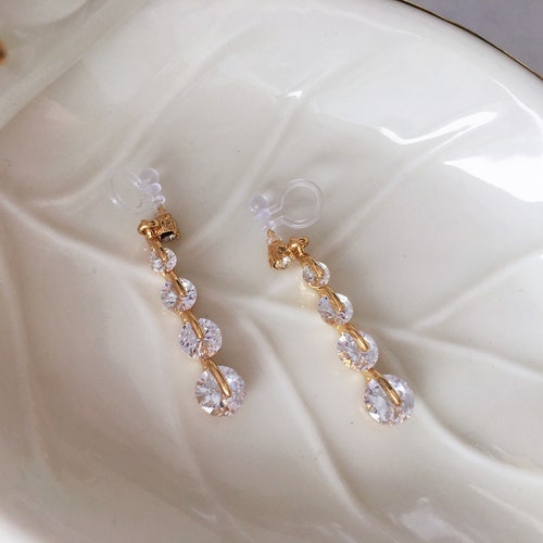 Invisible Clip on Earrings Diamonddesigned Golden Bow Etsy