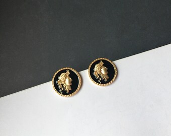 Invisible clip on earrings, Black and Gold Vintage Earrings