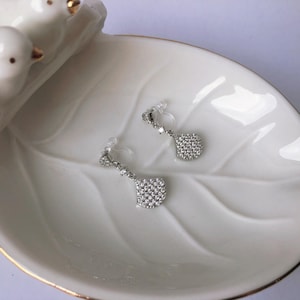 Invisible clip on earrings, Diamond Desgin Silver Fan Earrings