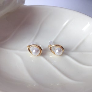 Invisible clip on earrings, Pear Framed Pearl Studs