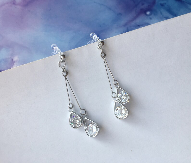 Invisible Clip on Earrings Diamonddesigned Teardrop Earrings Etsy