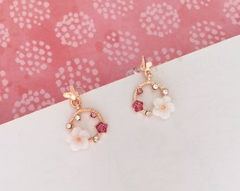 Invisible clip on earrings, Rose Gold Tone Flower Earrings