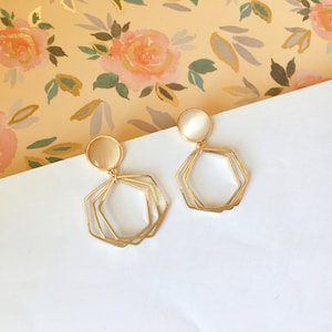 Invisible clip on earrings Golden Pentagon Hoop Earrings