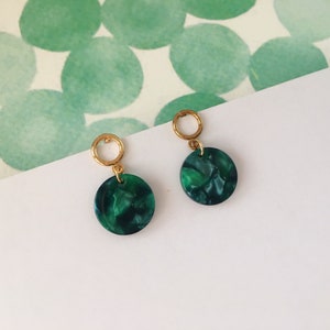Invisible clip on earrings, Green Resin Round Earrings