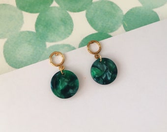 Invisible clip on earrings, Green Resin Round Earrings