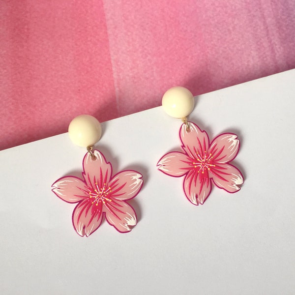 Invisible clip on earrings, Cherry blossom Earrings