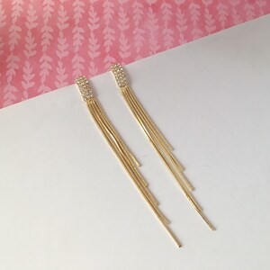 Invisible clip on earrings, Golden Tassel Long Earrings image 1