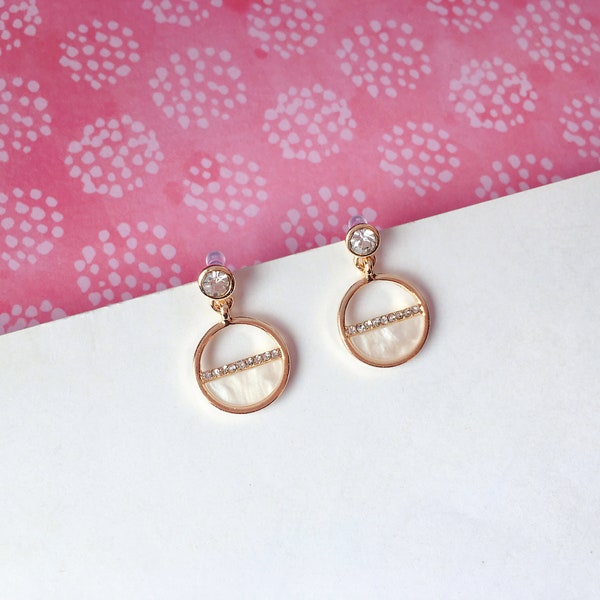 Invisible clip on earrings, Half Moon Shape Shell Earrings