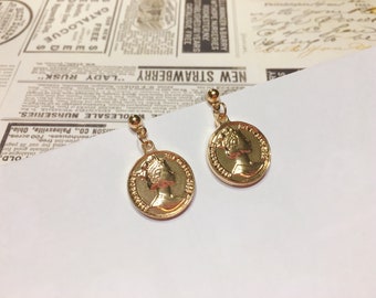 Invisible clip on earrings, Monarch Golden Coin Earrings