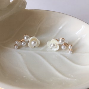 Invisible clip on earrings, White Orchid Studs