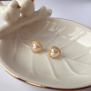 Invisible clip on earrings, Heart Shape Pearl Studs