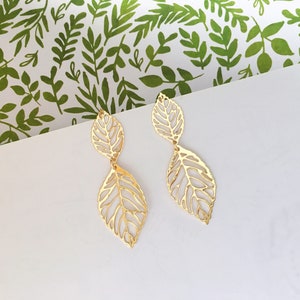 Invisible clip on earrings, Lightweight Golden Leaf Earrings
