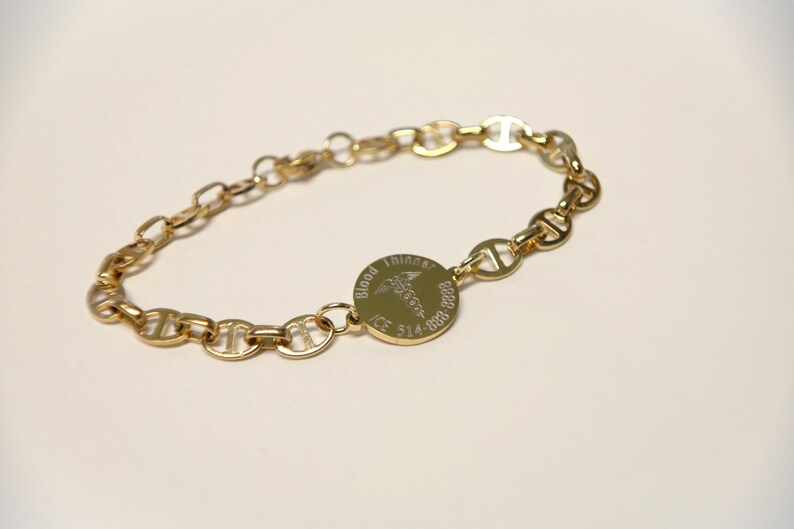 Trendy Personalized Mariner Link Chain Medical Bracelet. Special