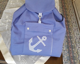 Backpack, Linen backpack, Rucksack, Large rucksack, Large Backpack, Travelbag, Schoolbag, Daily Backpack, Anchor applique bag, navy themed