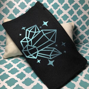 Color Shifting from Silver to Cyan Blue Crystals Zipper Pouch*