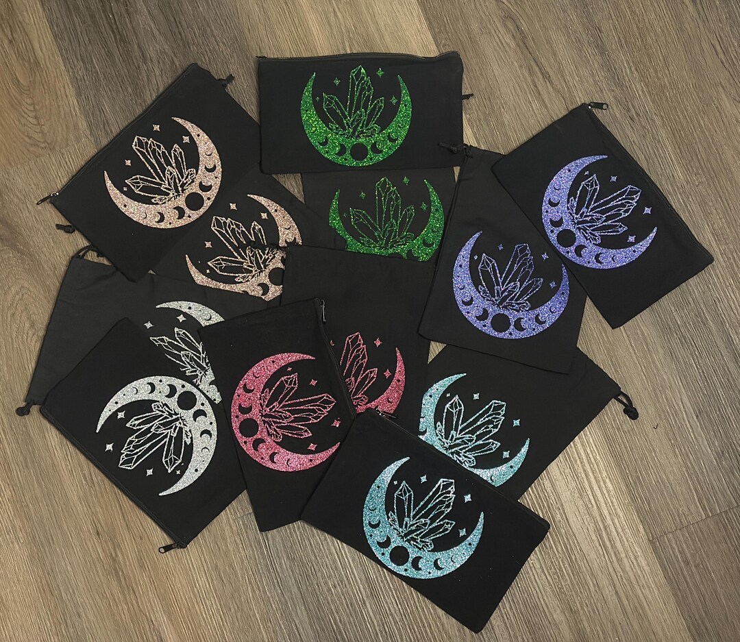 Black Crystal Moon With Moon Phases Drawstring Bag and Zipper Pouch ...