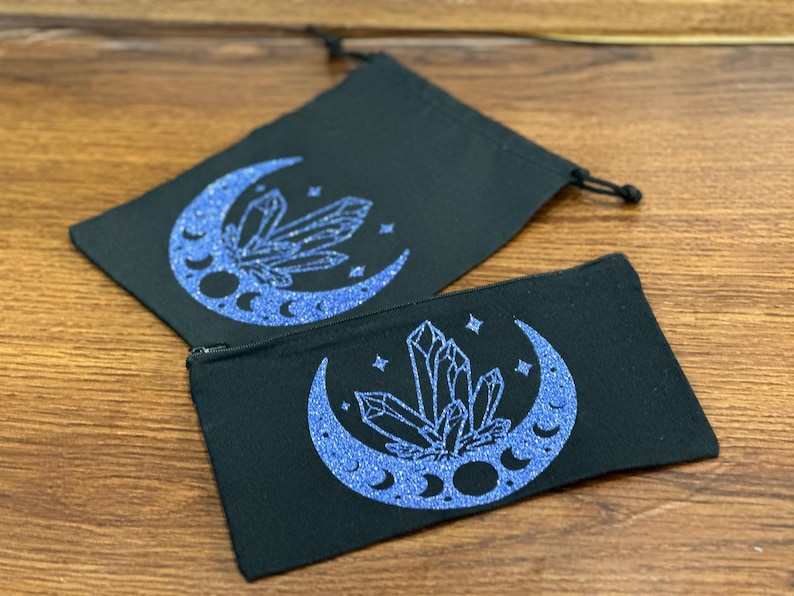 Black Crystal Moon With Moon Phases Drawstring Bag and Zipper Pouch ...