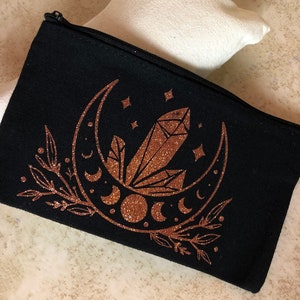 Beautiful Copper Glitter Crystal Crescent Moon Zippered Pouch