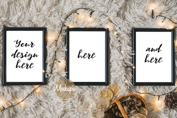 Christmas Print Mockup 3 Frames Christmas Themed