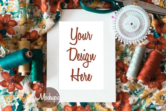 Sewing Themed Flatlay Frame Mockup For Prints