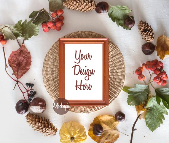 Fall Themed Flatlay Frame Mockup Autumn Mockup For