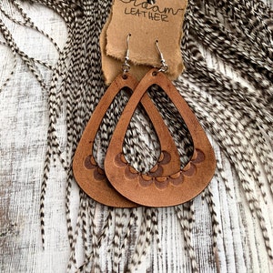 Large Leather Earring Hoops - Sunburst - Brown