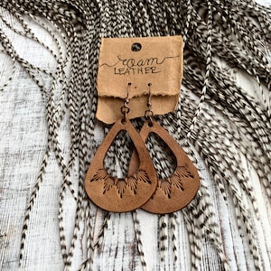 Small Leather Earring Hoops - Aztec - Brown