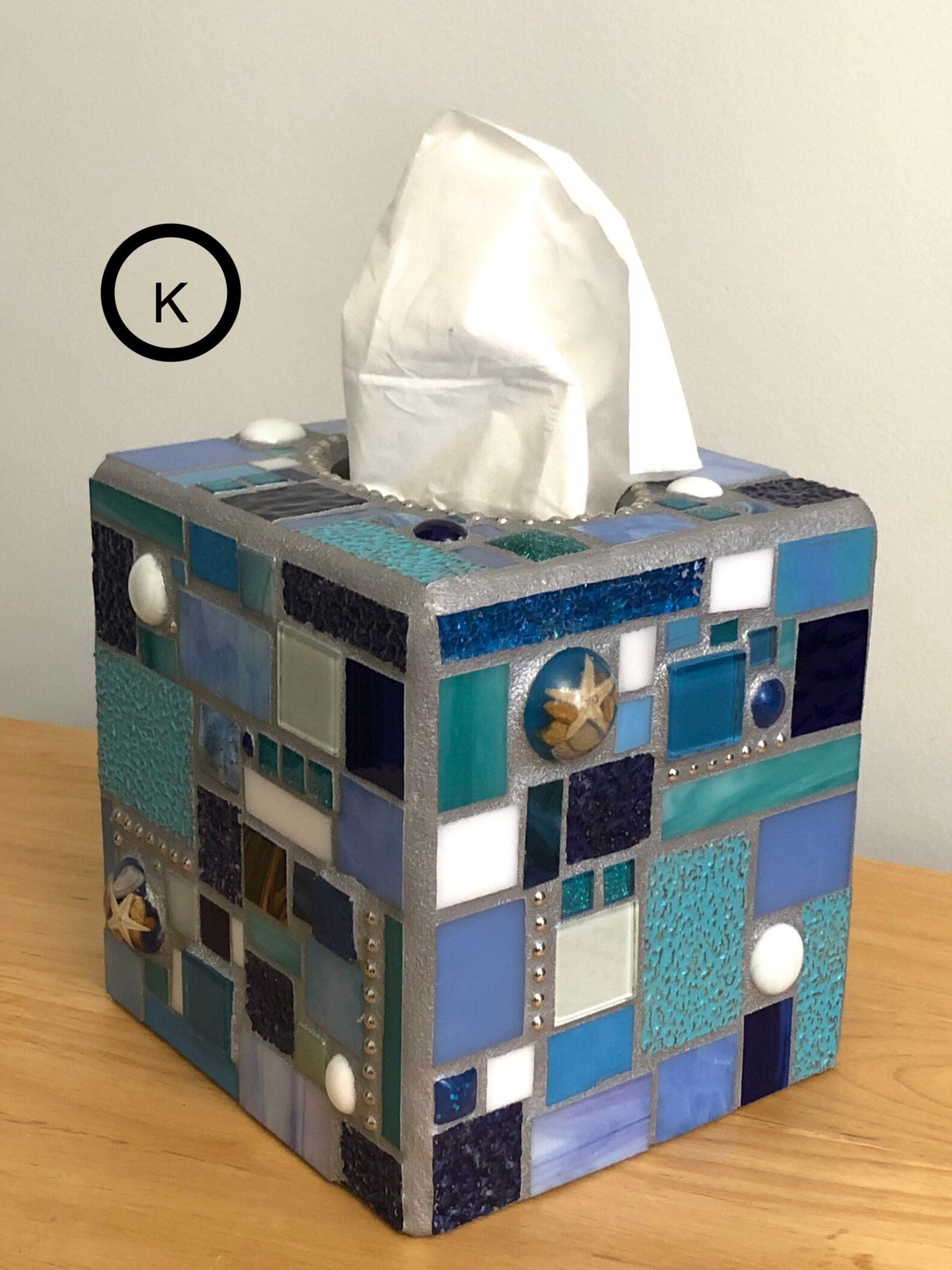 Mosaic Tissue Box Cover 6x6x6. Blue Tissue Box. Seashells Etsy