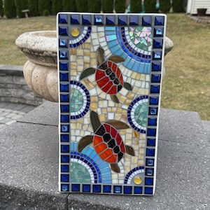 Panel de pared de mosaico resistente a la intemperie de tortugas marinas, hecho a mano, de 35 cm, para decoración interior y exterior, ideal para piscina y casa de playa.