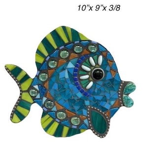 Colorful Mosaic Fish Wall Art – 10x9 Handmade Stained Glass & Ceramic Tile Ocean Decor – Coastal Nautical Sea Life Wall Hanging Kids Room