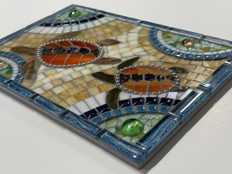 Sea Turtles Stained Glass Mosaic Wall Art Hanging Handmade Weatherproof ...